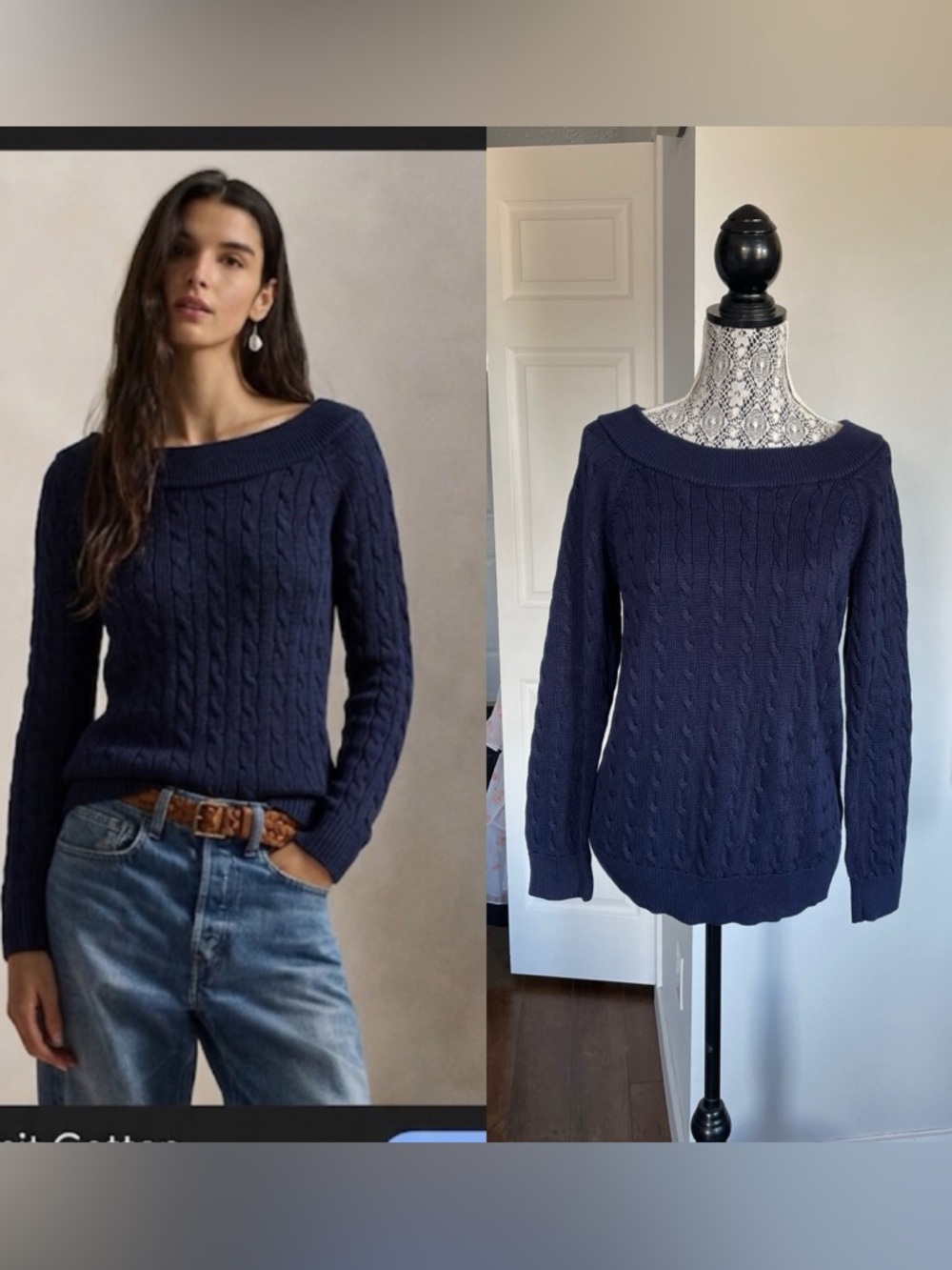 Ralph Lauren Cotton Boatneck Cable Knit Pullover Sweater. XL